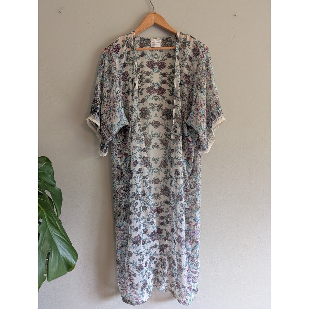 Melrose & Market Sheer Kimono Duster Sheer Boho Floral Festival Resort Vacation - Picture 3 of 11